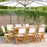 vidaXL Zložljivi vrtni stoli 8 kosov kremno belo blago in trden les