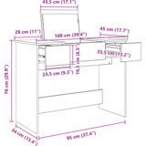 vidaXL Toaletna miza z ogledalom Oblikovan hrast 100x45x76 cm | Shoptok.si