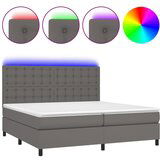 vidaXL Krevet box spring s madracem LED sivi 200x200cm od umjetne kože | shoptok.hr