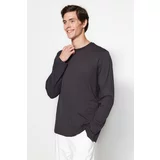 Trendyol Anthracite Men's Basic Regular/Regular Cut, Crew Neck Long Sleeved, 100% Cotton T-Shirt.