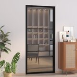 vidaXL Notranja vrata 93x201,5 cm črna ESG steklo in aluminij u
