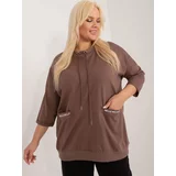 Fashion Hunters Brown cotton blouse plus size with lettering