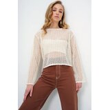 Trend Alacati Stili Ženska bluza dugih rukava Alc-X13788, Brod izrez, Krem Cene