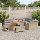  Set vrtnih sofa od 12 dijelova s jastučićima bež poli ratan akacija | shoptok.hr
