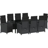 vidaXL set od 9 dijelova za objedovanje u vrtu s jastučićima Crna poli ratan, vrtni stol Crna 200x80x73 cm kaljeno staklo | shoptok.hr