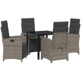vidaXL 5-delni vrtni jedilni set z blazinami siva poli ratan, vrtna miza črna 80x80x73 cm kaljeno steklo Cene