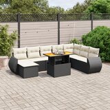 Maison Chic Seti vrtnega pohištva - Vrtna garnitura - Vrtni pohištvo set 9-delna z blazinami črn poli ratan, (21798156) | Shoptok.si