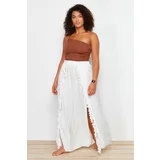 Trendyol Curve Ecru Maxi Woven Tasseled Beach Skirt