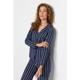 Trendyol Indigo 100% Cotton Striped Shirt-Pants Knitted Pajamas Set Cijene