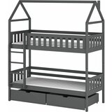 Drveni dečiji krevet na sprat gaja sa fiokom - grafit - 180X80Cm Cene