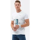 Ombre Majice s kratkimi rokavi T-shirt męski bawełniany z nadrukiem - biały V1 S1737 pisana