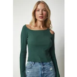  Women's Emerald Green Cut Out Detailed Knitted Blouse