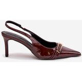Boto Lacquered High Heel Pumps With Golden Buckle Chocolate Vivae | ePonuda.com