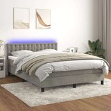 vidaXL Krevet box spring s madracem LED svjetlosivi 140x190 cm baršun | shoptok.hr