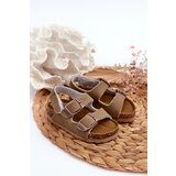 FR1 children's sandals on cork platform with velcro closure in khaki rorria