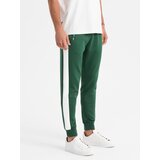 Ombre Men's sweatpants joggers with contrasting stripes - dark green | ePonuda.com