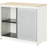 mauser Omara z drsnimi vrati, akustični učinek, plošča iz umetne mase, VxŠxG 830 x 1000 x 432 mm, 1 polica, čista bela / aluminijasto siva / javor | Shoptok.si
