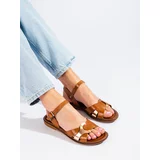 W. POTOCKI Brown leather sandals on a flat sole