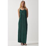  Women's Emerald Green Strappy Summer Pleated Dress Cene