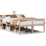  Krevet s regalom za knjige bez madraca 135x190 cm od borovine - Prirodna 135 x 190 cm | shoptok.hr