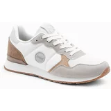 Ombre Men's shoes sneakers with combined materials and mesh - white and brown