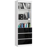 AKORD POLIČKA DO KANCELÁRIE R 60 cm CLP 3 ZÁSUVKY 2 POLICE BIELA / ČIERNA LESKLÁ, (21714159) | Shoptok.si