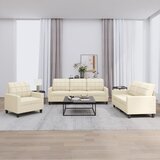 vidaXL Sedežna garnitura 3-delna z blazinami krem umetno usnje cene