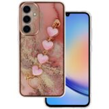Onasi Trendy Marmor silikonski ovitek z zapestnico za Samsung Galaxy A25 - roza s srčki | Shoptok.si