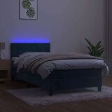 vidaXL Box spring postelja z vzmetnico LED temno modra 100x200cm žamet | Shoptok.si