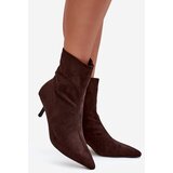 Boto Insulated Women's Ankle Boots on Heel Eco Suede Chocolate Belisse | shoptok.hr