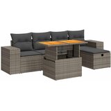 Maison Chic Seti vrtnega pohištva - Vrtna garnitura - Vrtni pohištvo set z blazinami 6-delna siv ratan/akacija, (21806172) | Shoptok.si