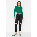 Trendyol Black Ripped Detailed High Waist Skinny Jeans With Front Buttons Cene