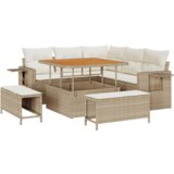 vidaXL 8 komadni vrtni sofa set s jastucima bež poli ratan akacija, 3 komadni vrtni set za objedovanje s jastucima bež poli ratan akacija | shoptok.hr
