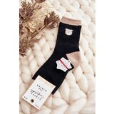 Kesi Women's warm socks with teddy bear, black Cene