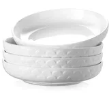 sklede za testenine, velike solatne sklede s prostornino 1597 ml, krožniki premera 25 cm, set 4 skled, bele keramične sklede za juhe za pripravo obrokov v kuhinji, plitke jedilne skled, (21635336)
