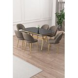 Hanah home trpezarijski set Jita, sto i 6 stolica, ploča u dekoru Sonata, zlatne noge, kapućino tkanina Babyface | Eponuda.com