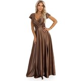 Numoco 411-14 crystal satin long dress with a neckline - mocha mousse | ePonuda.com