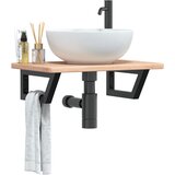 vidaXL Stenska polica za umivalnik jeklo in trdna hrastovina | Shoptok.si