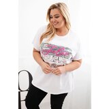 Kesi Włoski Plus Size women's blouse with sequin inscription white + gray | Shoptok.si
