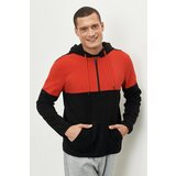 AC&Co / Altınyıldız Classics Men's Red-black Standard Fit Regular Cut Inner Fleece 3 Thread Hooded Fleece Sweatshirt Cene