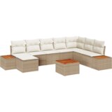 vidaXL 9-delni set vrtnega kavča z blazinami Bež Poli ratan Acacia | Shoptok.si