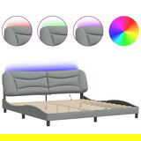 Maison Chic Posteljni okvir - Dvoposteljna postelja - Zakonska postelja z LED brez vzmetnice svetlo siv 200x200cm blago, (21697246) | Shoptok.si