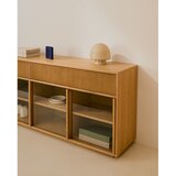 Kave Home Vitrina v hrastovem dekorju z drsnimi vrati v naravni barvi 200x80x40 cm Helvine – | Shoptok.si