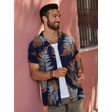 Ombre Men's patterned viscose shirt with short sleeves - fern Cijene