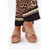 Boto Women's Sandals On Heel And Platform Made Of Eco Leather Khaki Annavin | shoptok.hr
