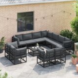 vidaXL Vrtna sedežna garnitura 12 pcs Črna 70 x 70 x 32 cm Aluminij | Shoptok.si