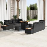 vidaXL 11-delni vrtni kavč set z blazinami črn poli ratan akacija | Shoptok.si