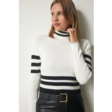  Women's Ecru High Neck Ribbed Crop Knitwear Sweater | Eponuda.ba