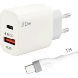 Punjač sa USB-C kablom, 1 x USB-A, 1 x USB-C, 20W - GL20AC+CC-1M