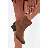 Boto Suede Cowboy Ankle Boots Women's Heeled Insulated Camel Dylira | Shoptok.si